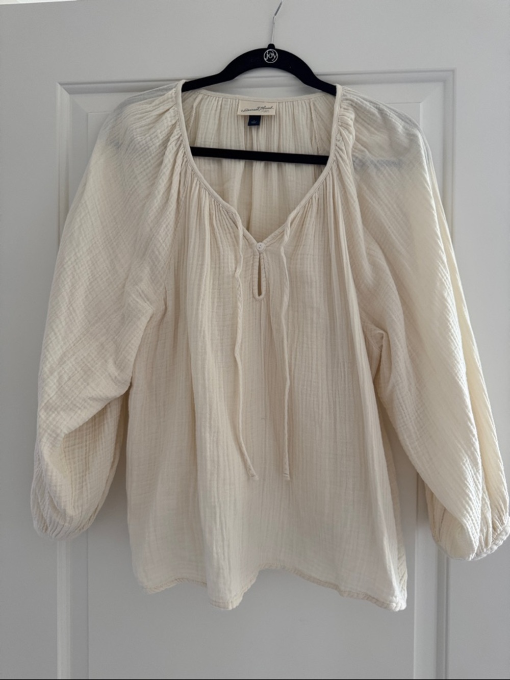 Ivory Textured Cotton Peasant Blouse